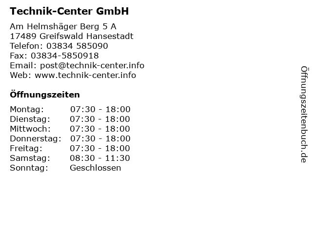 Technik-Center GmbH in Greifswald Hansestadt: Adresse und Öffnungszeiten