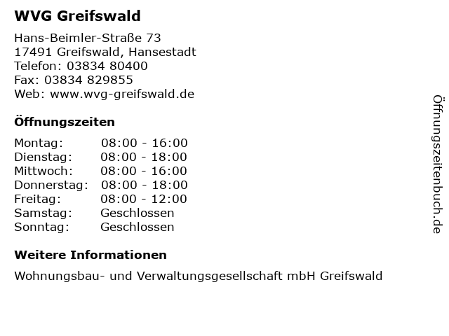 WVG Greifswald in Greifswald, Hansestadt: Adresse und Öffnungszeiten