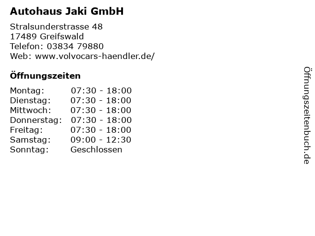 Autohaus Jaki GmbH in Greifswald: Adresse und Öffnungszeiten