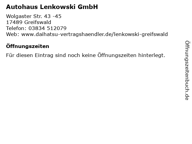 Autohaus Lenkowski GmbH in Greifswald: Adresse und Öffnungszeiten