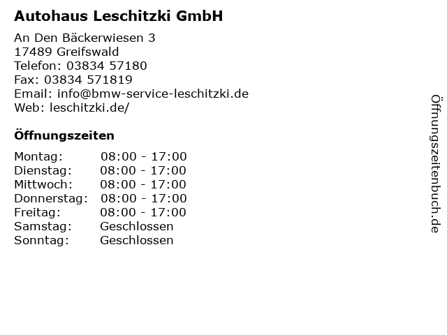 Autohaus Leschitzki GmbH in Greifswald: Adresse und Öffnungszeiten