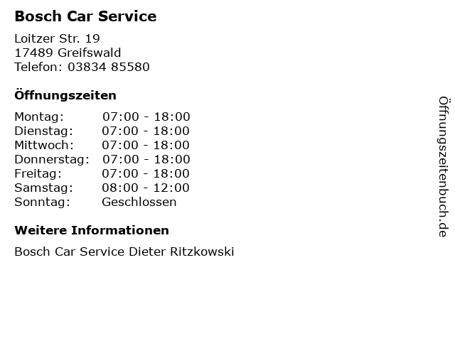 Bosch Car Service in Greifswald: Adresse und Öffnungszeiten