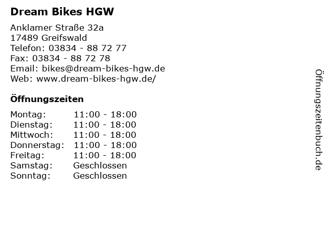Dream Bikes HGW in Greifswald: Adresse und Öffnungszeiten