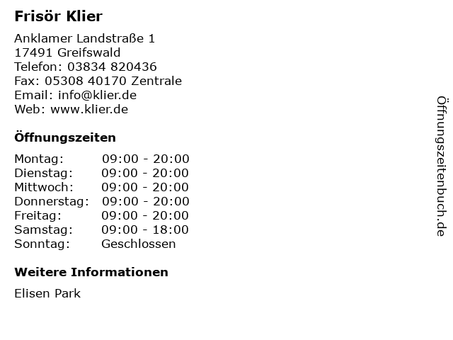 Frisör Klier in Greifswald: Adresse und Öffnungszeiten
