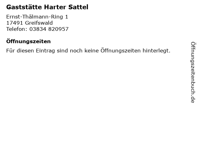Gaststätte Harter Sattel in Greifswald: Adresse und Öffnungszeiten