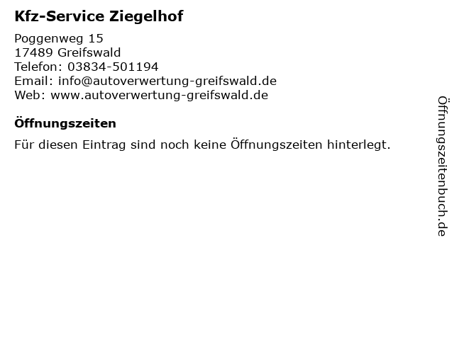 Kfz-Service Ziegelhof in Greifswald: Adresse und Öffnungszeiten