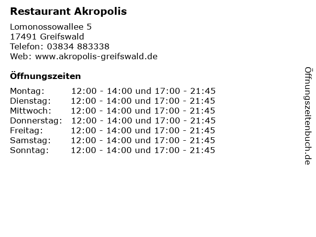 Restaurant Akropolis in Greifswald: Adresse und Öffnungszeiten