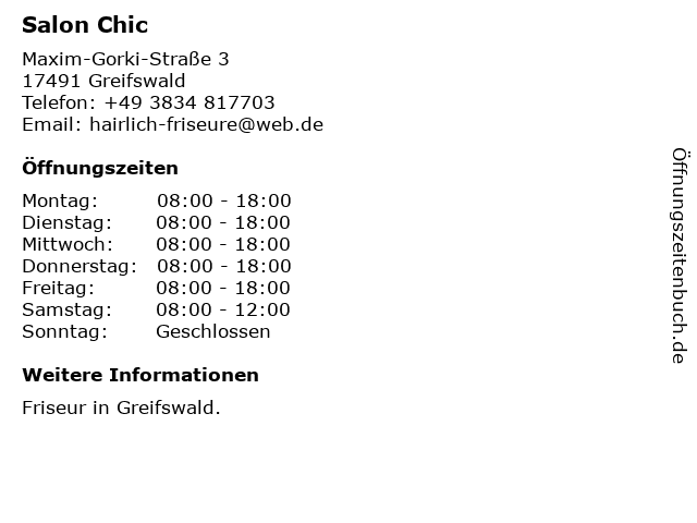 Salon Chic in Greifswald: Adresse und Öffnungszeiten