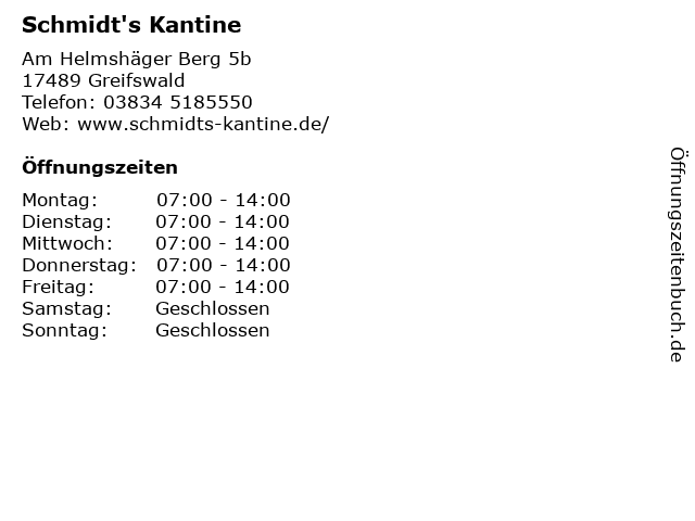 Schmidt's Kantine in Greifswald: Adresse und Öffnungszeiten