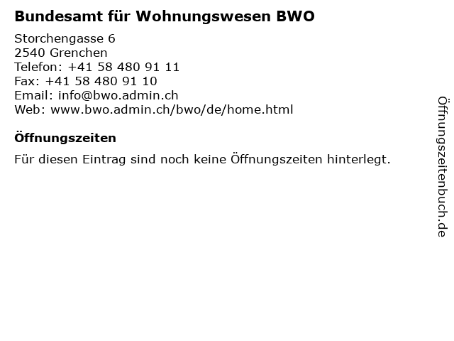 Bundesamt für Wohnungswesen BWO in Grenchen: Adresse und Öffnungszeiten