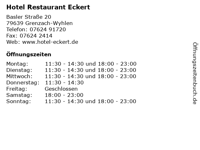 Hotel Restaurant Eckert in Grenzach-Wyhlen: Adresse und Öffnungszeiten