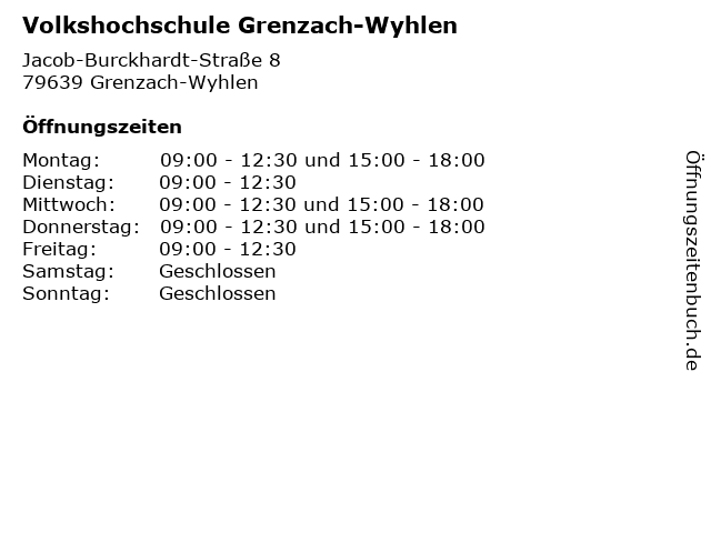 Volkshochschule Grenzach-Wyhlen in Grenzach-Wyhlen: Adresse und Öffnungszeiten