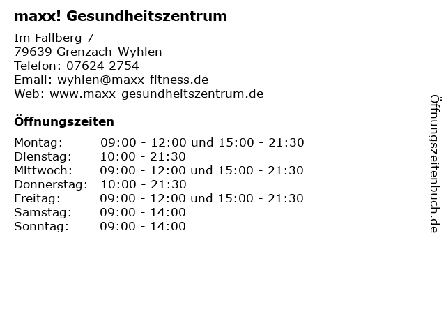 maxx! Gesundheitszentrum in Grenzach-Wyhlen: Adresse und Öffnungszeiten