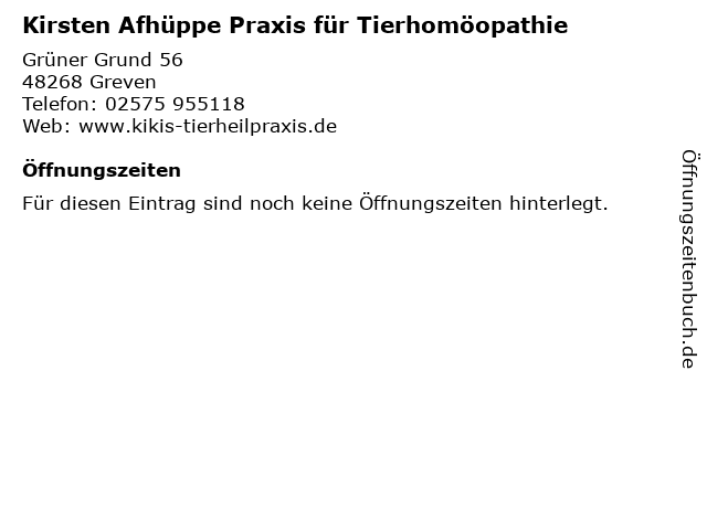 Kirsten Afhüppe Praxis für Tierhomöopathie in Greven: Adresse und Öffnungszeiten