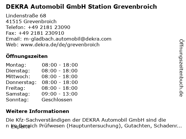 DEKRA Automobil GmbH Station Grevenbroich in Grevenbroich: Adresse und Öffnungszeiten