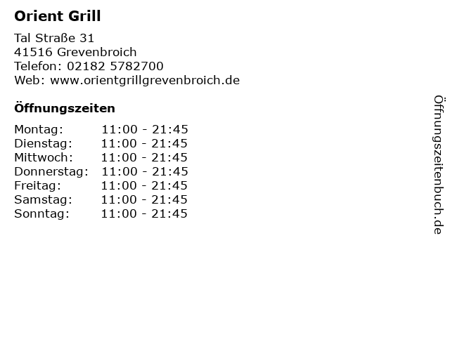 Orient Grill in Grevenbroich: Adresse und Öffnungszeiten