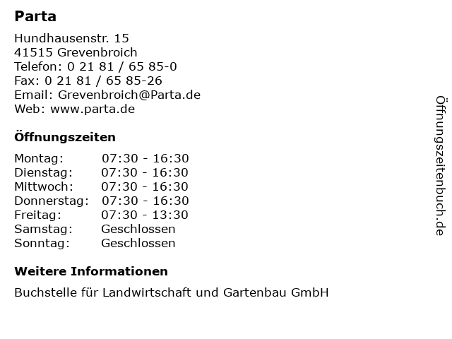 ᐅ Parta in Grevenbroich Telefonnummer Öffnungszeiten Adresse