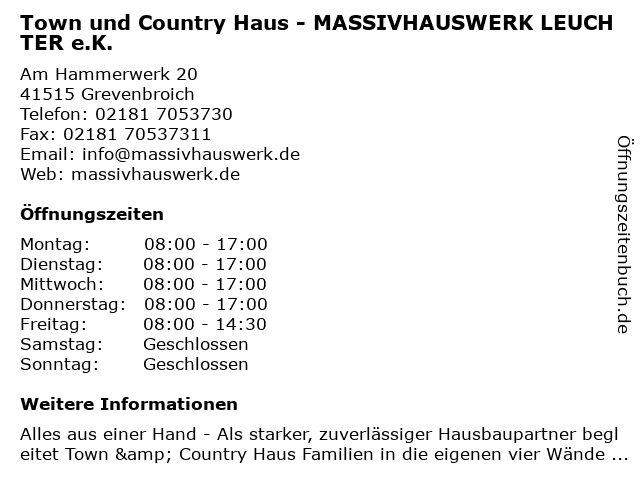 ᐅ Offnungszeiten Town Country Haus Massivhauswerk Leuchter