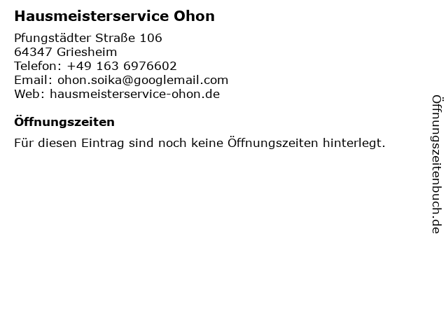 Hausmeisterservice Ohon in Griesheim: Adresse und Öffnungszeiten