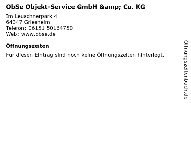 ObSe Objekt-Service GmbH & Co. KG in Griesheim: Adresse und Öffnungszeiten
