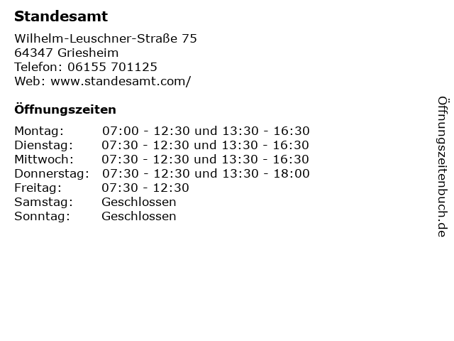 Standesamt in Griesheim: Adresse und Öffnungszeiten