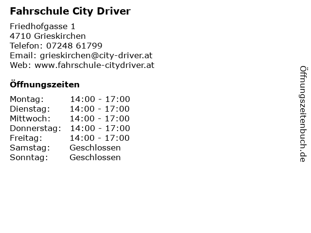 Fahrschule City Driver in Grieskirchen: Adresse und Öffnungszeiten