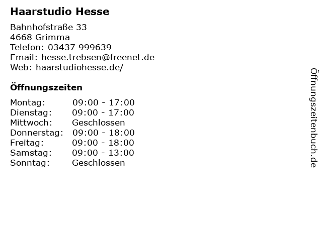 Haarstudio Hesse in Grimma: Adresse und Öffnungszeiten