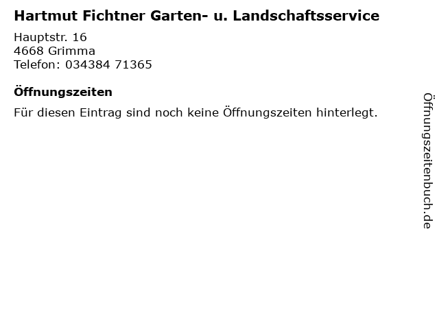 Hartmut Fichtner Garten- u. Landschaftsservice in Grimma: Adresse und Öffnungszeiten