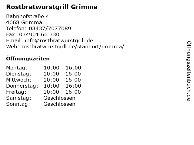 Rostbratwurstgrill Grimma in Grimma: Adresse und Öffnungszeiten