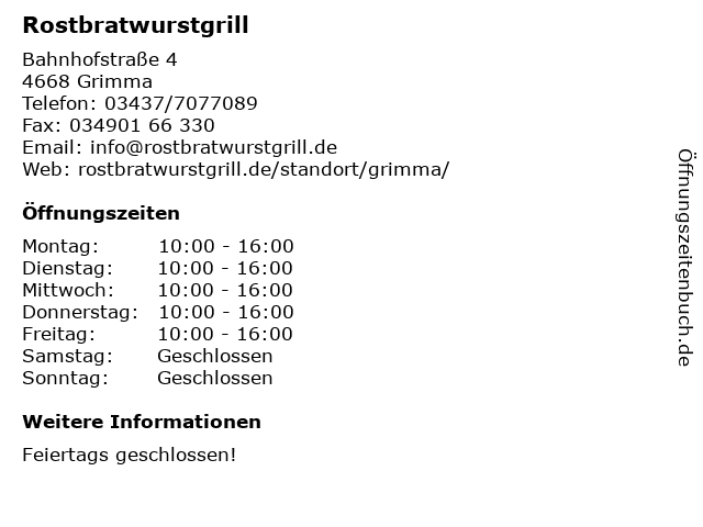 Rostbratwurstgrill in Grimma: Adresse und Öffnungszeiten