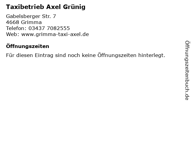 Taxibetrieb Axel Grünig in Grimma: Adresse und Öffnungszeiten