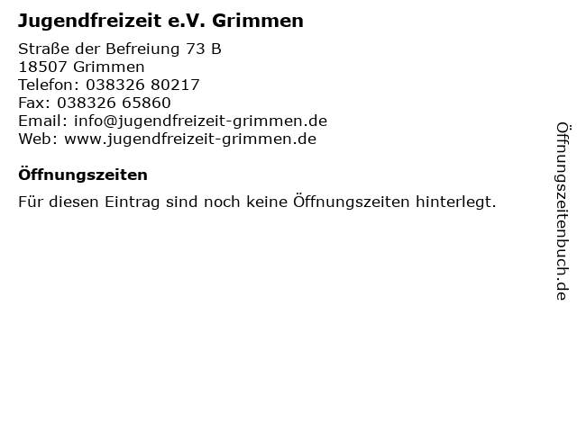 Jugendfreizeit e.V. Grimmen in Grimmen: Adresse und Öffnungszeiten