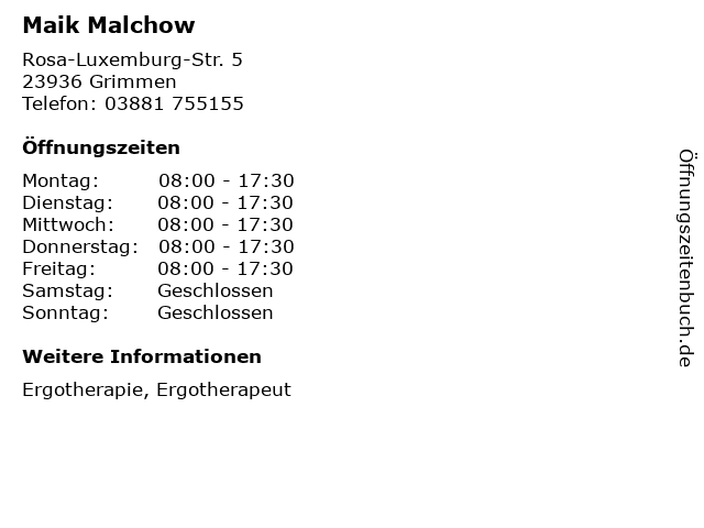 Maik Malchow in Grimmen: Adresse und Öffnungszeiten