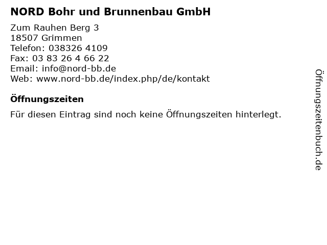 NORD Bohr und Brunnenbau GmbH in Grimmen: Adresse und Öffnungszeiten
