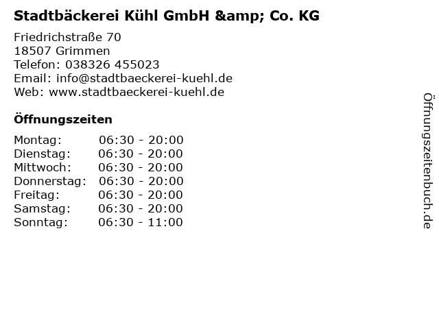 Stadtbäckerei Kühl GmbH & Co. KG in Grimmen: Adresse und Öffnungszeiten