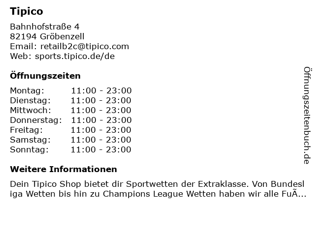 Tipico in Gröbenzell: Adresse und Öffnungszeiten