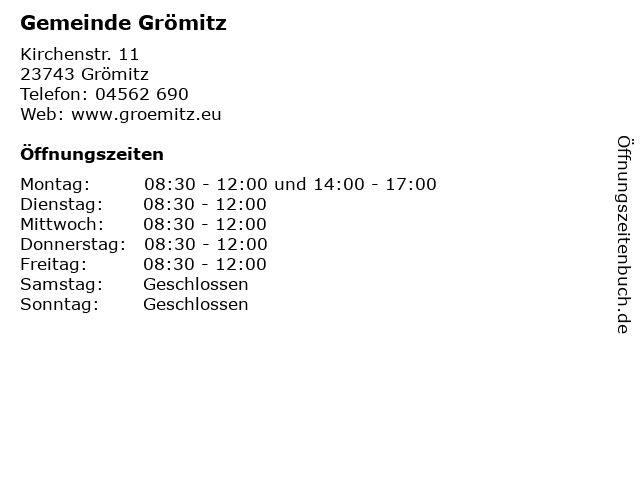 Gemeinde Grömitz in Grömitz: Adresse und Öffnungszeiten