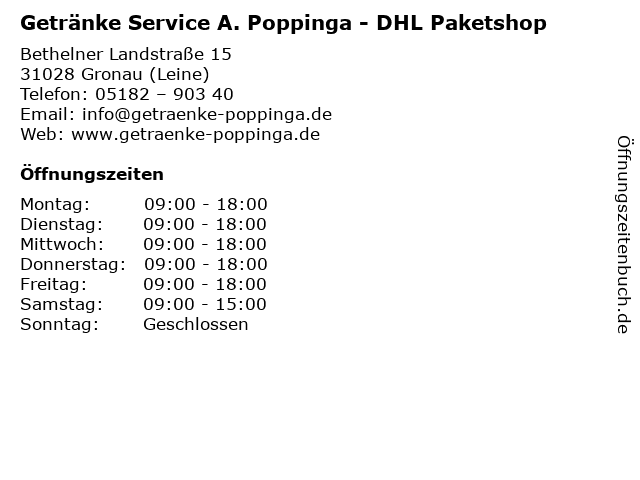 Getränke Service A. Poppinga - DHL Paketshop in Gronau (Leine): Adresse und Öffnungszeiten