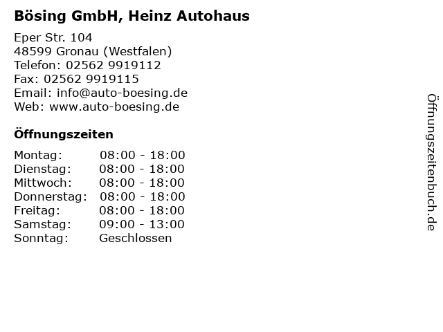 Bösing GmbH, Heinz Autohaus in Gronau (Westfalen): Adresse und Öffnungszeiten