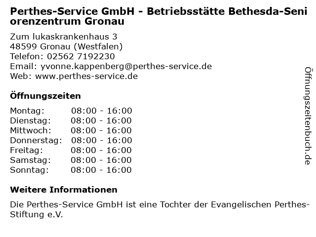 Perthes-Service GmbH - Betriebsstätte Bethesda-Seniorenzentrum Gronau in Gronau (Westfalen): Adresse und Öffnungszeiten
