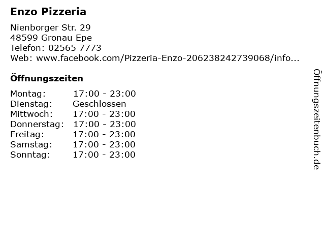 Enzo Pizzeria in Gronau Epe: Adresse und Öffnungszeiten