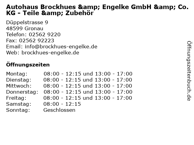 Autohaus Brockhues & Engelke GmbH & Co. KG - Teile & Zubehör in Gronau: Adresse und Öffnungszeiten