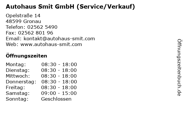 Autohaus Smit GmbH (Service/Verkauf) in Gronau: Adresse und Öffnungszeiten