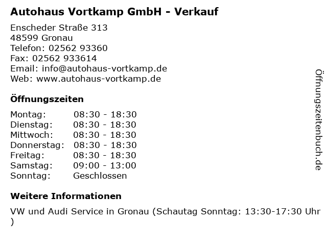 Autohaus Vortkamp GmbH - Verkauf in Gronau: Adresse und Öffnungszeiten