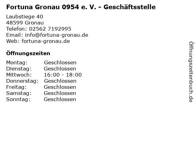 Fortuna Gronau 0954 e. V. - Geschäftsstelle in Gronau: Adresse und Öffnungszeiten