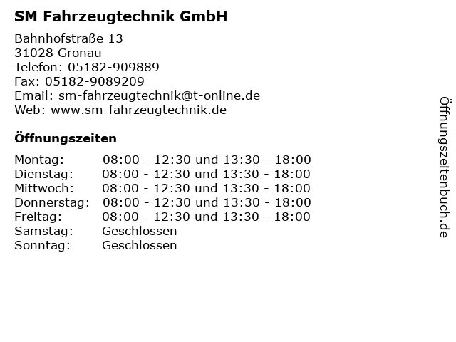 SM Fahrzeugtechnik GmbH in Gronau: Adresse und Öffnungszeiten