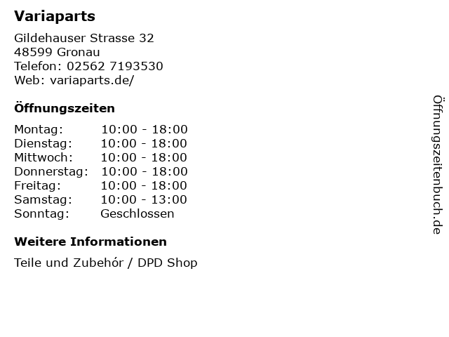 Variaparts in Gronau: Adresse und Öffnungszeiten