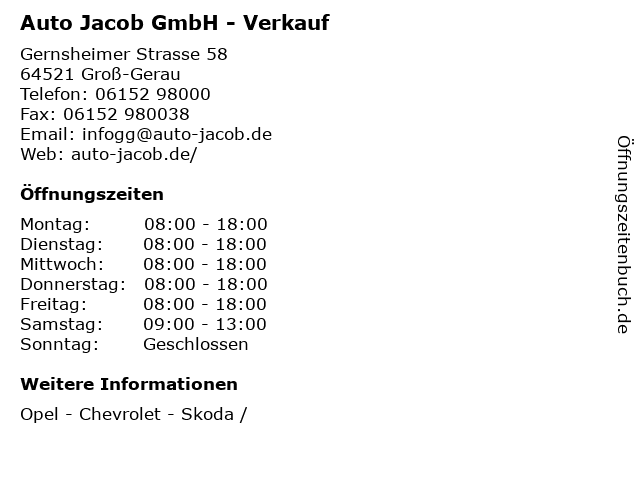 Auto Jacob GmbH - Verkauf in Groß-Gerau: Adresse und Öffnungszeiten