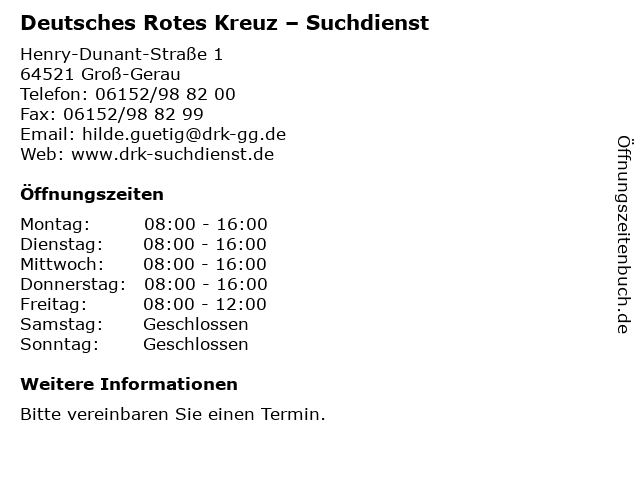 Deutsches Rotes Kreuz – Suchdienst in Groß-Gerau: Adresse und Öffnungszeiten