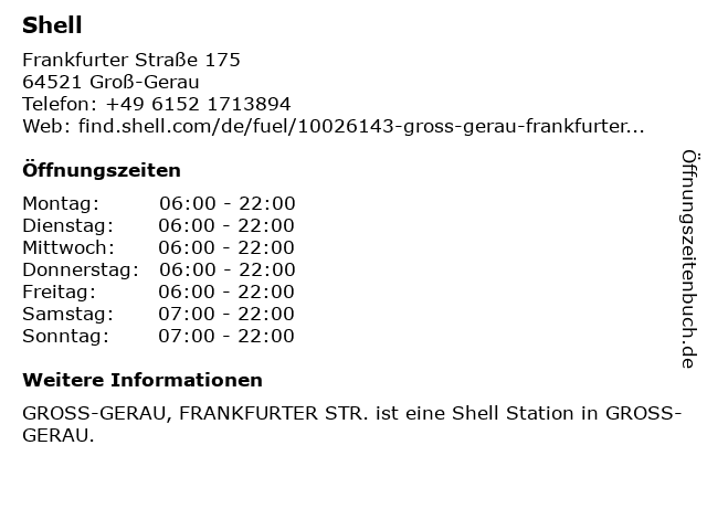 ᐅ Offnungszeiten Shell Station Frankfurter Str 175 In Gross Gerau